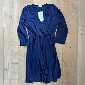 Amie Finery | Navy Blue Long Sleeve Faux Wrap Dress, 3X
